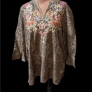 Chico's Leopard Print Tunic with Floral Embroidery